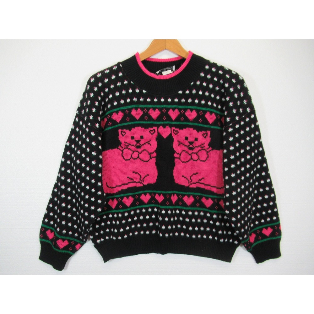 Vintage 90s Jane Adams Cat Sweater Women Large Granny Kidcore Kitsch